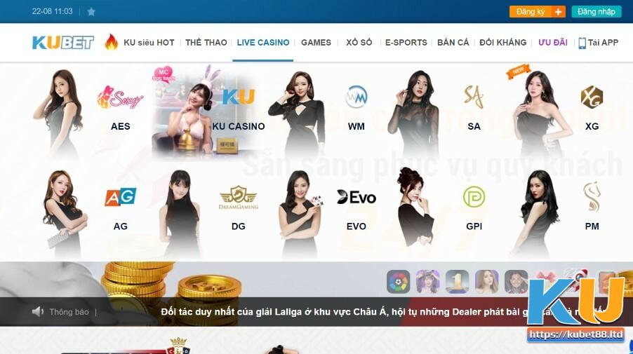 Tổng hợp các sảnh chơi casino online Kubet